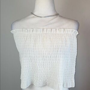 NWOT White Smocked Ruffled Crop Blouse